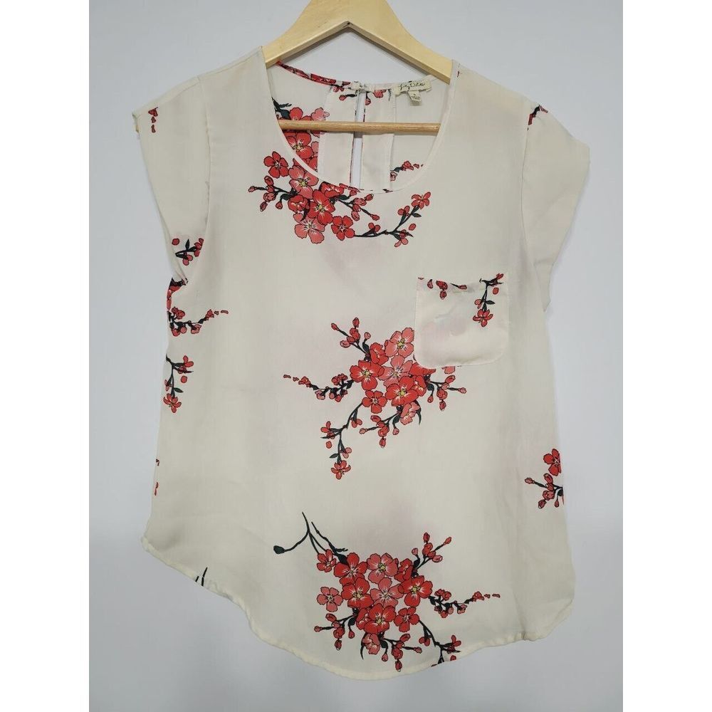 Lily White Blossoms Sheer T-Shirt Blouse With Pockets Size Small